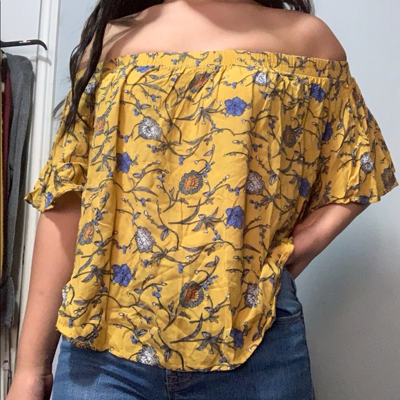 Tops - Yellow floral off the shoulder blouse